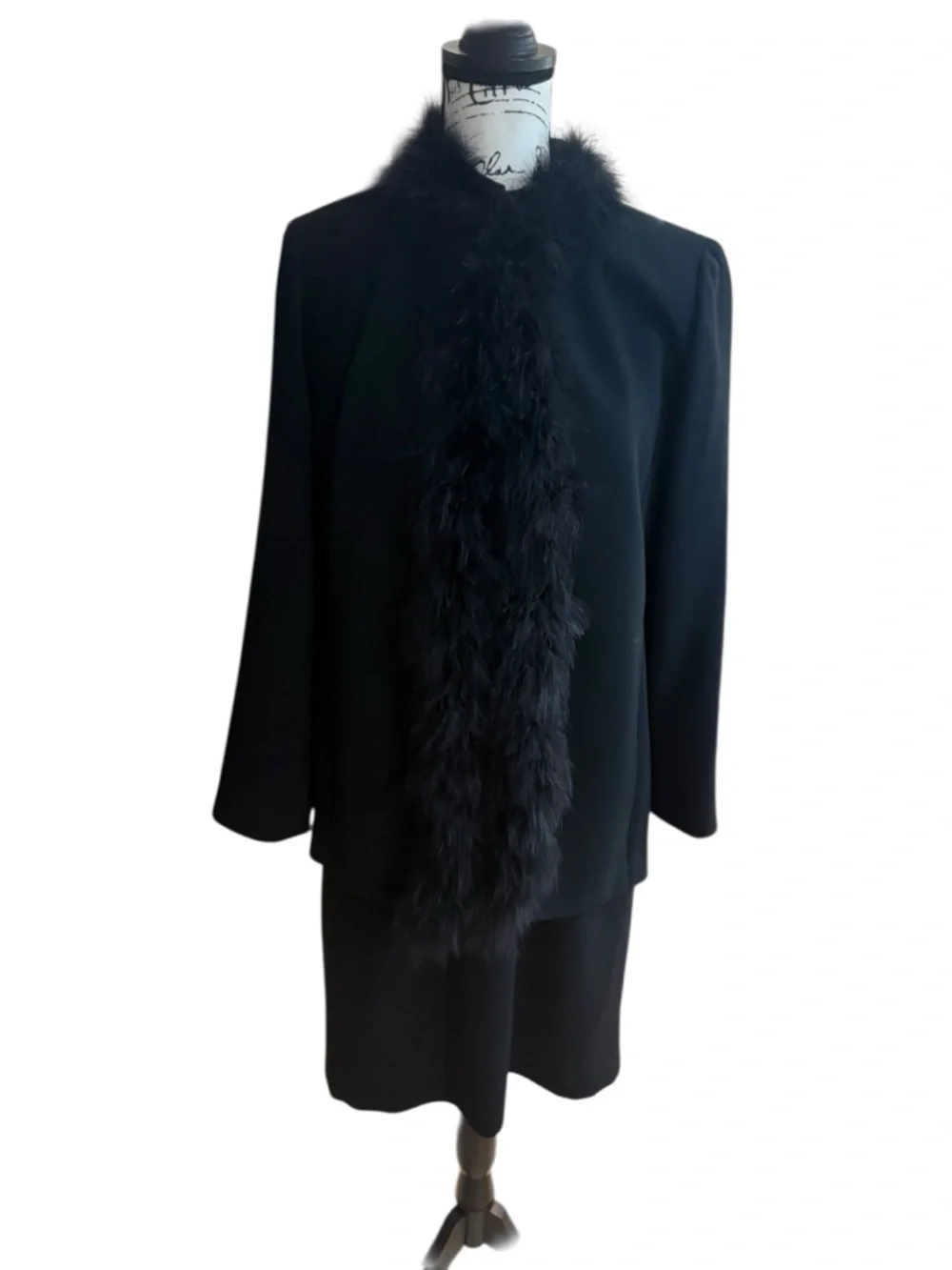 Garfield & Marks Vintage halter dress & Feather Trim Coat black size 8 and 10 - Picture 3 of 14